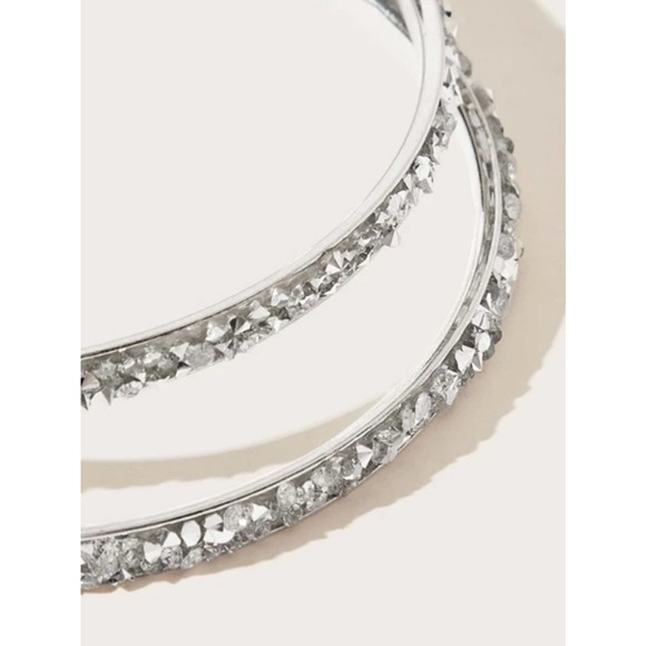 Large Rhinestone Earrings, Oversized Hoops, Silver - Picture 4 of 5